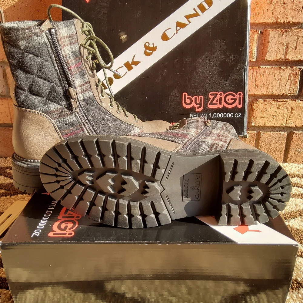 NEW! ROCK & CANDY GREY MAX FAUX LEATHER  COMBAT ANKLE BOOTS SHOES SIZE 6 M - Picture 5 of 11